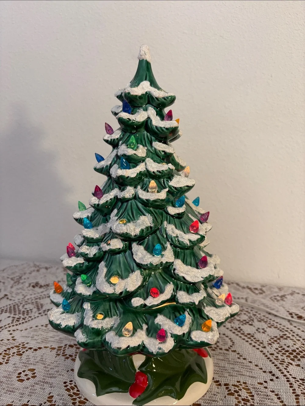 Green Ceramic Christmas Tree with Multi-Color Lights - Holiday Décor